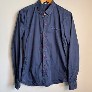 Coofandy Mens Casual‎ Dress Shirt Navy Paisley Flip Cuffs Size Medium Preppy